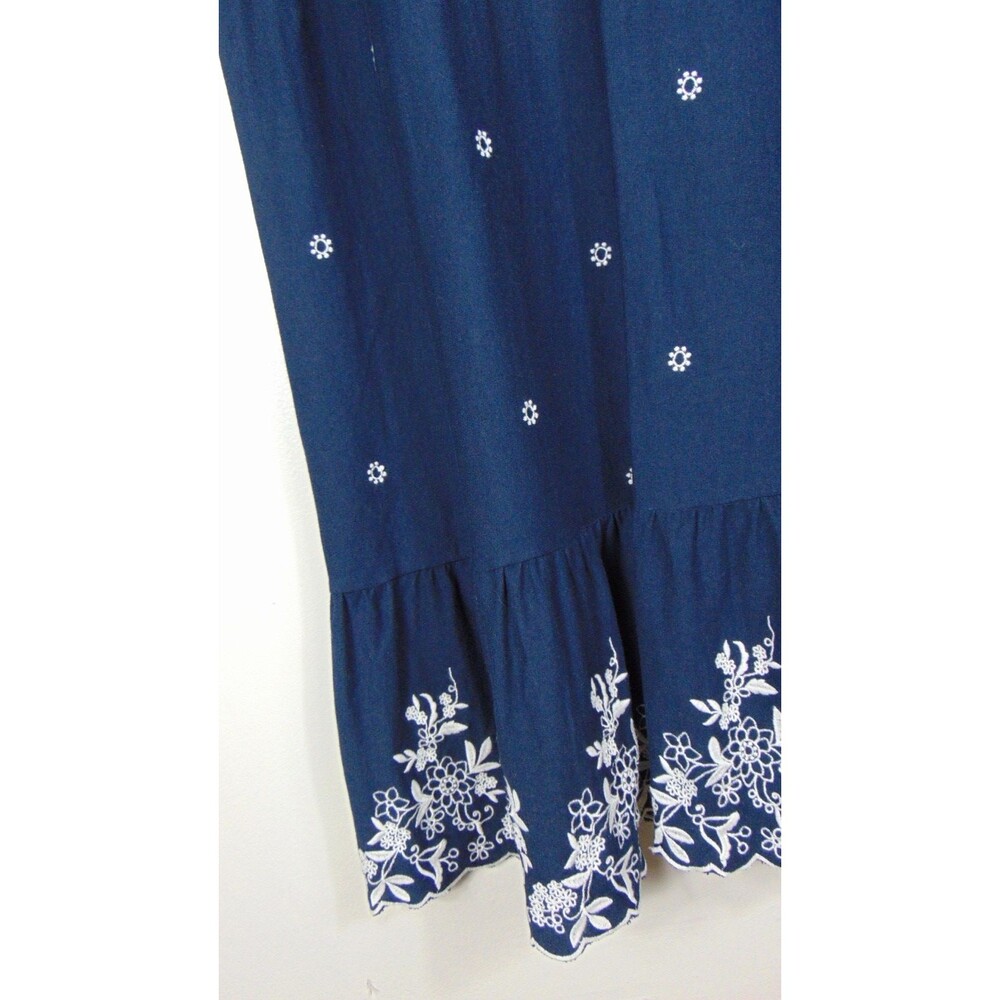 J.Jill Womens Large Navy Blue Floral Embroidered Midi Dress Short Sleeve Boho - Picture 4 of 8